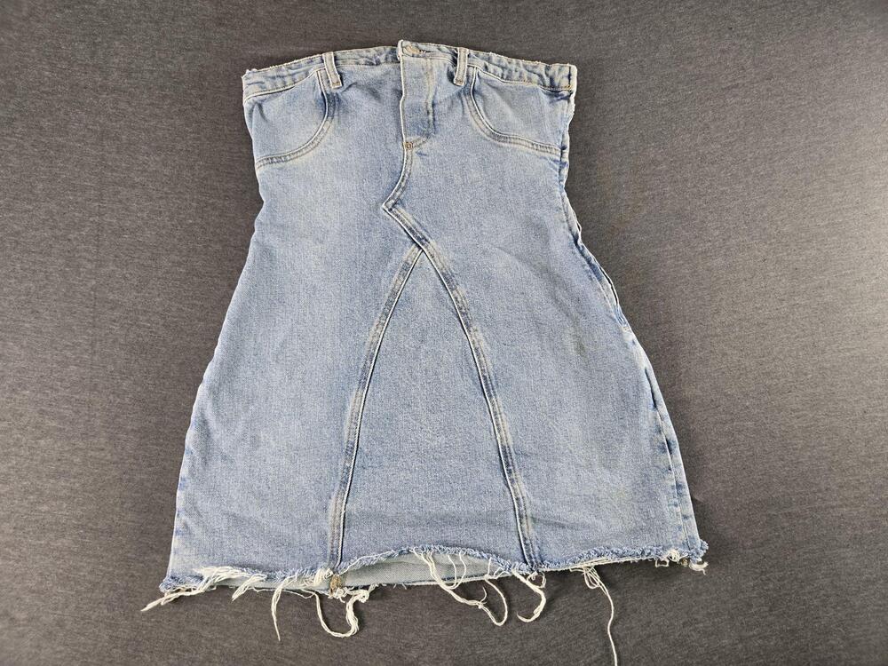 Zara Denim Skirt Womens Small Blue A-Line Raw Frayed Hem High Waist Casual